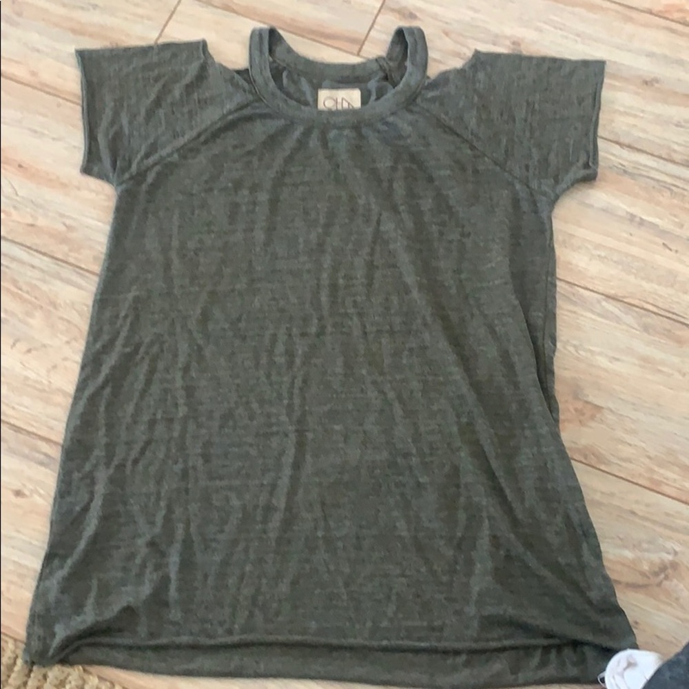 Chaser soft dark-green t-shirt cut out shoulders